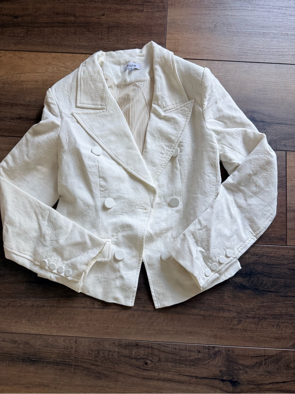 Fate Cream Double-Breasted Textured Blazer